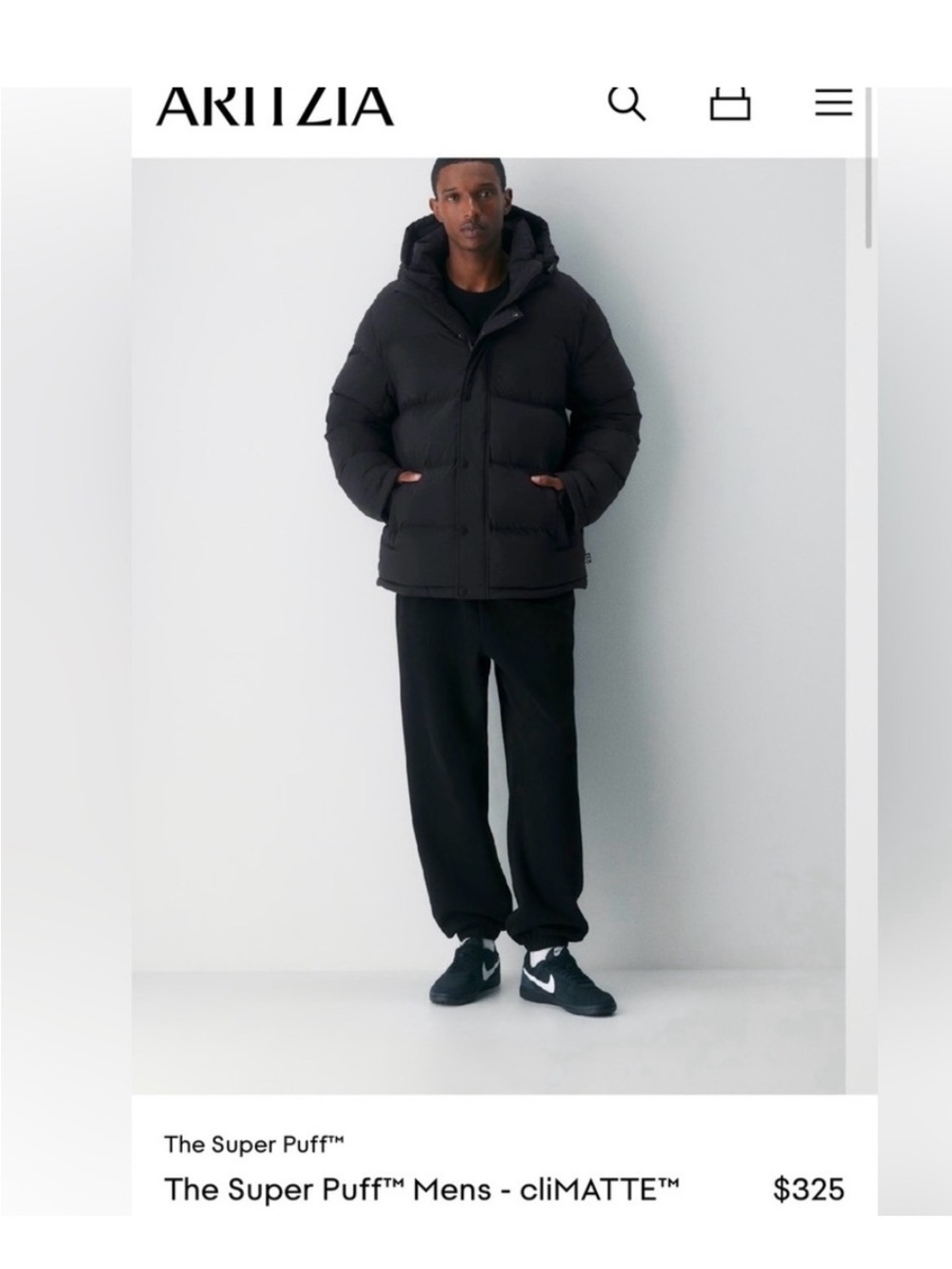 Aritzia The Super Puff™ Men's Hooded Puffer Jacket - Black XL NEW